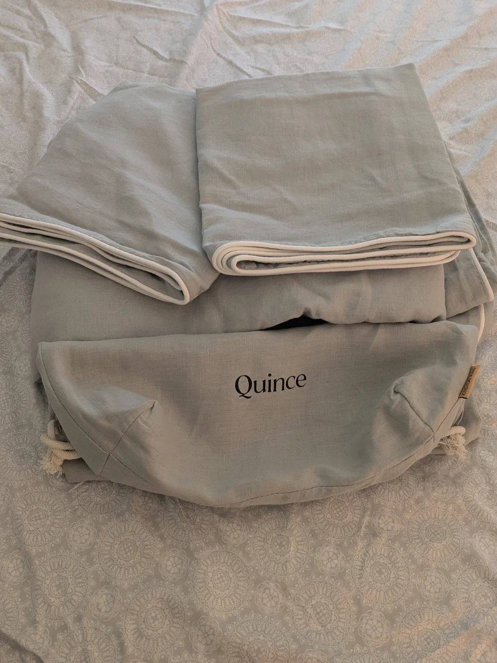 Quince European Linen Piped Duvet Cover Set King Mist